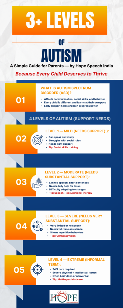 Chart showing the 3 levels of autism